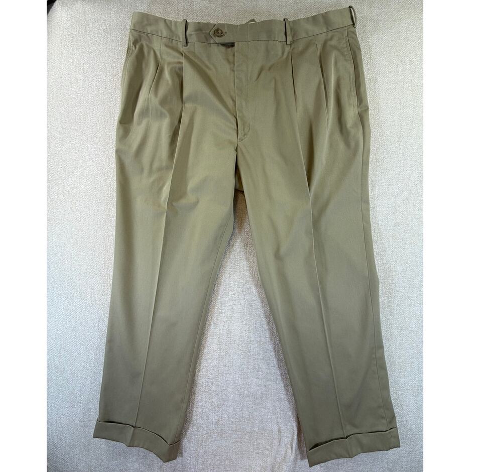 Corbin Men's Size 44 Tan Royal 120s Worsted Wool Pleated Cuffed Dress Trousers